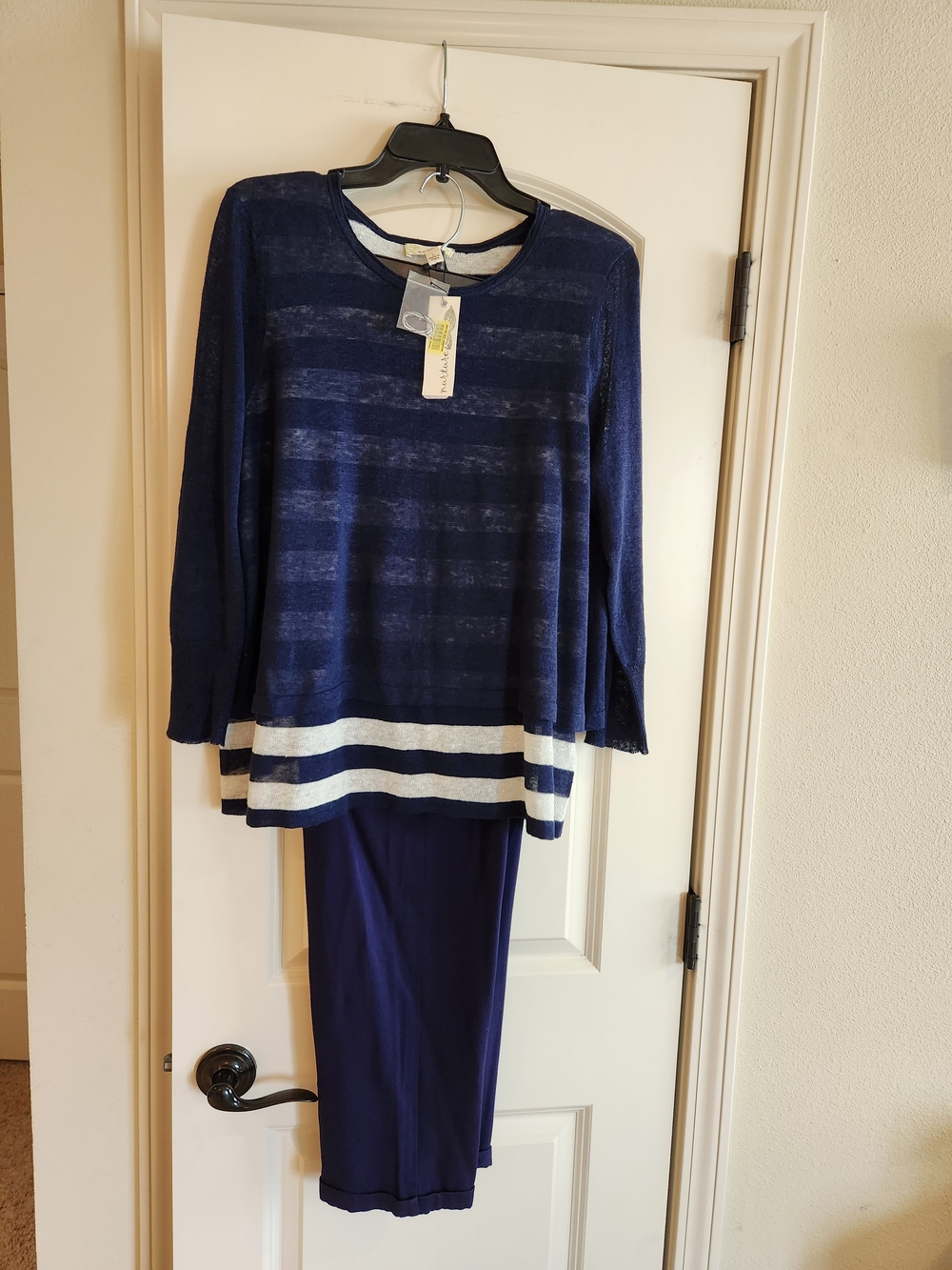New Navy Striped Knit Top & Pants Set